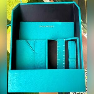 Leatherology Classic Desk Set in Turquoise Leather - 6 Pieces